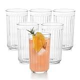 Libbey Paneled Highball Glasses Set of 6, 17 Oz Fine Ribbed Line Whiskey Glasses Set, Dishwasher Safe Highball Champagne Glasses for Juice, Iced Tea