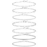 Reoxvo Silver Bracelets Stack Jewelry for Women Dainty 925 Sterling Silver Plated Chain Bracelet Set for Women Trendy