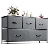 WLIVE Dresser for Bedroom with 5 Drawers, Wide Chest of Drawers, Fabric Dresser, Storage Organizer Unit with Fabric Bins for Closet, Living Room, Hallway, Dark Grey