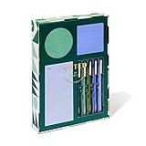 Noted by Post-it Printed Notes Gift Box, 4 Piece Set, Cool Colors, Includes Round Sticky Notes, Square Sticky Notes, Mini List Sticky Sticky Notes, 3-Pack Pens (NTD-BOX-SGR)