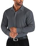 COOFANDY Mens Dress Shirts Long Sleeve Dress Shirts Poplin Solid Button Up Shirts Activewear Button-Down Shirts Grey