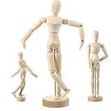 3 Pieces Artist Mannequin Model Moveable Wooden Manikin Wood Drawing Jointed Mannequin with Stand for Home Decoration