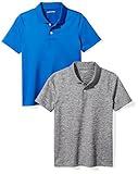 Amazon Essentials Boys' Active Performance Polo Shirts, Pack of 2, Cobalt Blue/Grey Space Dye, Large