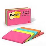 Post-it Notes, 3 in x 5 in, 5 Pads, America #1 Favorite Sticky Notes, Cape Town Collection, Bright Colors (Magenta, Pink, Blue, Green), Clean Removal, Recyclable (655-5PK)