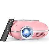 HOMPOW Mini Projector with Two -Way Bluetooth, Portable Projector for Home Theater Use, Support 1080P for Outdoor Projector/Movie Projector Compatible with HDMI, USB, Laptop, TV Stick (Pink)