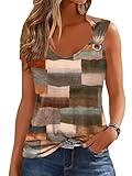 ETCYY Tank Tops for Women 2025 Trendy Summer V Neck Sleeveless T Shirts Spring Clothes Casual Loose Blouses,Plaid Brown,Medium