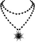 Sacina Gothic Black Sun Necklace, Black Sun Crystal Pendant, Black Bead Choker Necklace, Gothic Necklace, Goth Necklace, Halloween Christmas New Year Jewelry Gift for Women