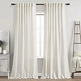 Cream Linen Back Tab Curtains 84 Inch Length for Living Room 2 Panel Set Neutral Modern Farmhouse Window Privacy Semi Sheer Linen Drapes Rustic Pinch Pleated Look Curtain Natural Ivory Colored