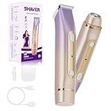 RUIM 2 in 1 Bikini Trimmer & Facial Hair Remover for Women, Painless Electric Razor with Ceramic Blades, IPX6 Waterproof, Type-C Fast Charging, for Bikini Line, Legs, Underarms, Face - Purple
