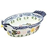 Bicuzat Vintage Butterfly and Flower Pattern Pie Pan, Chicken Shape Ceramic Bakeware Casserole Dish Baking Pan Bakers Lasagna Pans Soup Bowl Baking Dish for Oven to Table-Blue-25 OZ