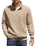 COOFANDY Mens Quilted Pullover Half Zip Outdoor Casual Stand Collar Long Sleeve Sweatshirt Big and Tall Mock Neck Sweater Clothing Fall 2024 Cream