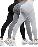 CHRLEISURE 3 Piece Workout Leggings Sets for Women, Gym Scrunch Butt Butt Lifting Seamless Leggings (Black,DGray,LGray, M)