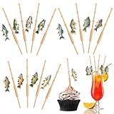36Pcs Gone Fishing Mini Pole Picks Fish Rod Pole for Tropical Appetizer Pick Cocktail Decoration Little Fisherman Cupcake Pole Picks Party Supplies Bulk for Fishing Birthday Party Drink Cake Decor