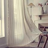 Deeprove Ivory Boho Curtains for Bedroom 84 Inches Long, Bohemian Chic Textured Embroidery Overlapping, Vintage Handmade Tassels Country Decor Drapery, Rod Pocket, 1 Panel W52 x L84