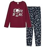 HONG HUI Women Pajamas Set Soft Christmas Pjs Holiday Loungewear Set Long Sleeve Top With Pants,L Red