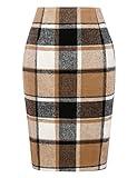 IDEALSANXUN Knee Length Skirt for Women High Waisted Work Business Office Dress Ladies Bodcyon Pencil Skirt, Brown New, L