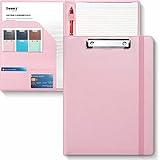 Sooez Padfolio Clipboard, Portfolio Organizer with Notepad, Premium PU Leather Clipboard Folder for Legal Pad, Versatile Clipfolio with Storage, Letter Size Document Holder for School Office, Pink