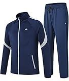 MoFiz Men's Activewear Full Zip Warm Tracksuit Sports Set Casual Sweat Suit Jogger Running 2 Piece Outfits Navy&Light Gray XL