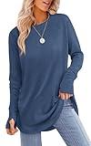 XIEERDUO Long Sleeve Shirts for Women Loose Fit Womens Fall Fashion 2024 Plus Size Tops Blue 3XL