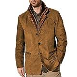 evzosrz Mens Western Jackets Fleece Vintage Faux Suede Leather Jacket 1/4 Zipper Button Winter Coat Casual Retro Outerwear