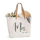 ELEGANTPARK Mrs Bag Mrs Gifts 2025 Bride Gifts Bride Tote Bag Wedding Bridal Shower Bachelorette Party Honeymoon Large Travel Canvas Totes with Zipper