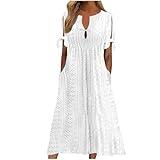 Long Dresses for Women Summer 2025 Trendy Short Sleeve Boho Eyelet Tshirt Dress Casual Summer Beach Vacation Sundress White