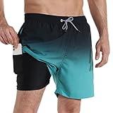 zeetoo Mens Swim Trunks with Compression Liner 5.5" Inseam Swim Shorts Quick Dry Shorts Gradient-Green L