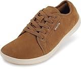 WHITIN Women's Genuine Leather Wide Barefoot Shoes Size 7 Zero Drop Wide Width Toe Box Minimalist Fashion Sneakers Walking Tennis Footwear Workout Lifting Flat Brown 38