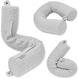 Dot&Dot Twist Memory Foam Travel Pillow for Airplanes - Travel Neck Pillow for Sleeping - Airplane Pillow for Neck Support, Chin, Lumbar and Leg - Adjustable, Bendable Neck Roll Pillow