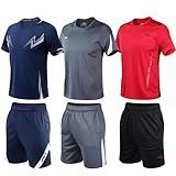 6PCS Gym Clothes Workout Shorts and Shirts for Men Blue Gray Red Running Dry Fit Shirts Athletic Outfits Sets