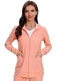 COZYFIT Scrub Jackets for Woman, Zip Front Nurse Jacket, 4-Way Stretch Fabric - Coral Red, M