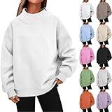BAOQIN Womens Mock Neck Sweatshirt White L | Oversized Turtleneck Sweater Women, Long Sleeve Fleece Pullover Tops, 2025 Fall Fashion Clothes Outfits, Fall Sports Must Haves For Moms