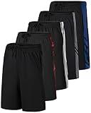 Real Essentials Mens Mesh Shorts Active Wear Athletic Short Men Basketball Pockets Workout Gym Soccer Running Summer Fitness Quick Dry Casual Clothes Sport Training Hiking, Set 8, L, Pack of 5