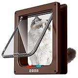 FAREVER Extra Large Cat Door, Pet Door for Dog or Cat, 4 Switch Modes Locking Cat Door Interior Door Suitable for Window and Wall (Brown)