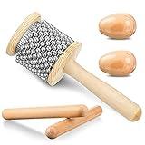 Nuanchu 5 Pcs Wooden Hand Percussion Instrument Set Mini Wooden Cabasa with Stainless Steel Breads Musical Latin Instrument Classical Wood Percussion Claves Rhythm Sticks Egg Shakers for Adult