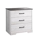 Prepac Rustic Ridge Farmhouse 3-Drawer Nightstand, Chest of Drawers for Bedroom, Wooden Bedroom Dresser with 3 Storage Drawers, 16.25in x 27.5in x 26.75in, Washed White