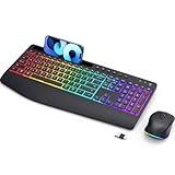 Wireless Keyboard and Mouse Combo - Dual System RGB Backlit Mouse and Keyboard,2.4G Rechargeable,Full-Sized Ergonomic Silent Design with Phone Holder for Windows Mac PC Laptop