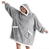 Bedsure Blanket Hoodie - Sherpa Wearable Blankets for Women & Kids as Gifts for Women Men, Christmas Gifts Sweatshirt Blanket, Grey, Standard