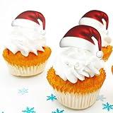 Sugar Robot Santa Hat Cupcake Toppers - Christmas Cake Decorations Edible - Christmas Cupcake Toppers - Cake Topper - Decoration Made in the USA - Premium Crafted - 24 Pcs Pack