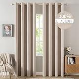 MIULEE Linen Textured Curtains Solid 100% Blackout for Bedroom Thermal Insulated Natural Beige Grommet Room Darkening Curtains & Drapes Luxury Decor for Living Room Nursery 52 x 72 Inch (2 Panels)