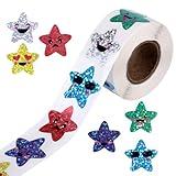 500pcs Glitter Smiling Star Stickers, 1 Inch Holographic Star Sticker Roll Shiny Foil Star Incentive Stickers for Classroom Rewards Homework Students Kids School Teachers Crafts Supplies