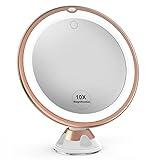 Upgraded 10x Magnifying Lighted Makeup Mirror with Touch Control, Powerful Locking Suction Cup, and 360 Degree Rotating Arm, Magnifying Mirror with Lights for Home, Bathroom Vanity and Travel