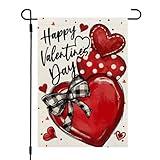 CROWNED BEAUTY Valentines Day Hearts Garden Flag 12x18 Inch Double Sided for Outside Small Burlap Love Red Holiday Yard Decoration