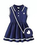 4T Girl Clothes 5T Little Girls Clothes Summer Sporty Sleeveless Ruffle Dress Toddler Outfits Set Navy Blue Polo Casual Dresses for Kids Girl Clothes