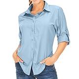 Women's Long Sleeve Safari Clothes UPF 50+ Hiking Fishing Shirts,Sun Protection Quick Dry Light Cooling Shirts(5019 Blue XL)