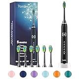 7AM2M Sonic Electric Toothbrush with 6 Brush Heads for Adults&Kids, One Charge for 120 Days, Wireless Fast Charge, 5 Modes, 40000VPM Powered Toothbrush, 2 Minutes Built in Smart Timer (Black)