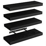 Fixwal Floating Shelves for Wall, Wall Mounted Rustic Wood Shelves for Bathroom, Living Room, Bedroom and Kitchen, Wall Shelves for Storage,Books,Room Decor (Black, Set of 4, 15.8 Inch)