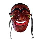 Antique Alive Hand Carved Traditional Korean Decorative Mask Tal Dance Play Wooden Wall Decor Plaque Art Mask Wood Hanging Asian Mask (Aristocrat Brown)