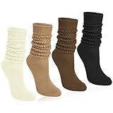 Justay 4 Pairs Women Slouch Socks Soft Knee High Scrunch Slouchy Socks Knit Tube Extra Long Socks for Women