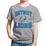 Junk Food Clothing x NFL - Detroit Lions - Team Helmet - Kids Short Sleeve T-Shirt for Boys and Girls - Size Large